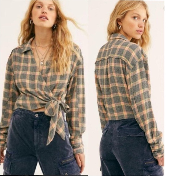 Free People Running Wild Plaid Wrap Top - Picture 3 of 7